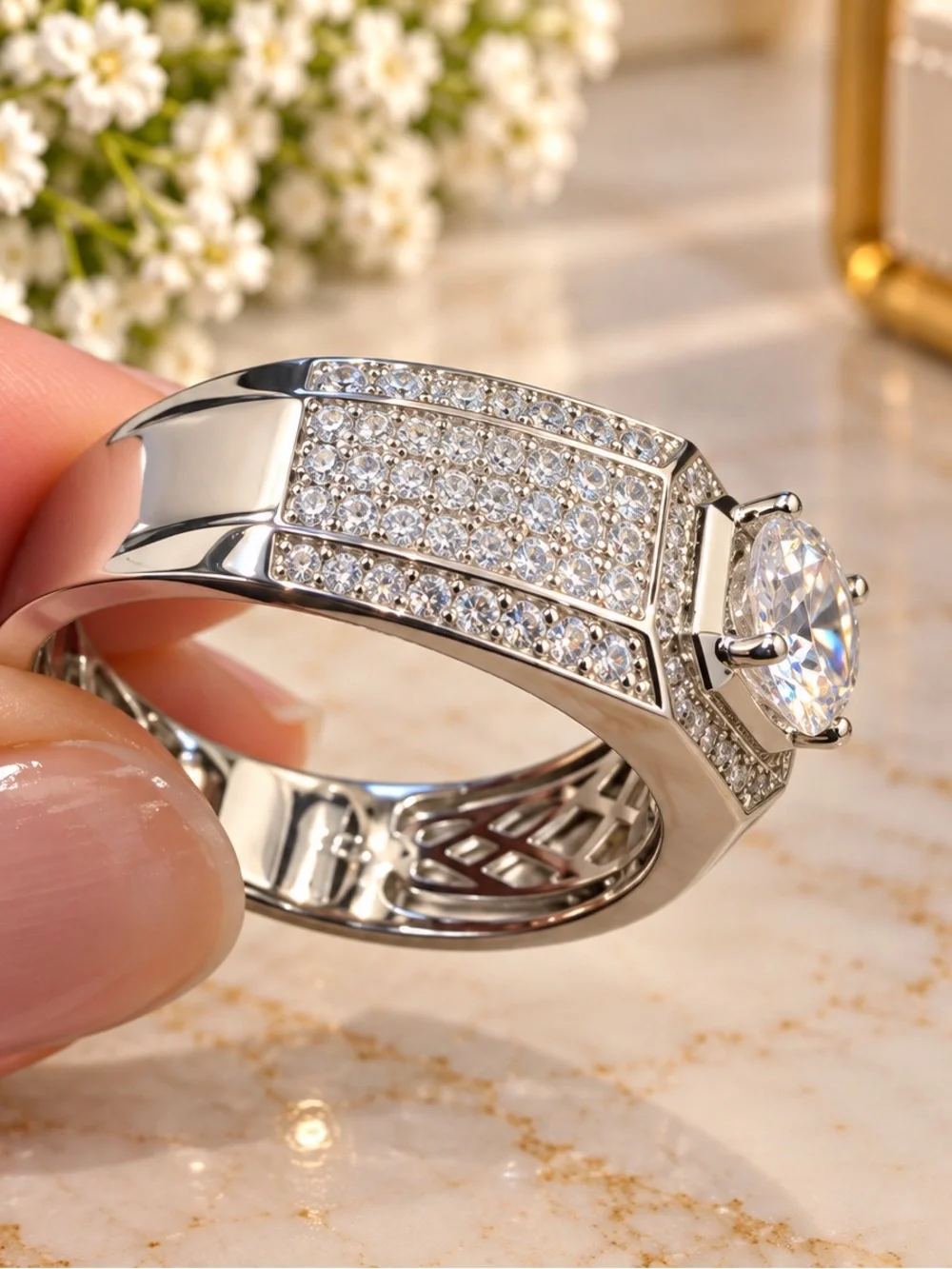 1-6 CT Men's Moissanite Engagement Ring Sterling Silver